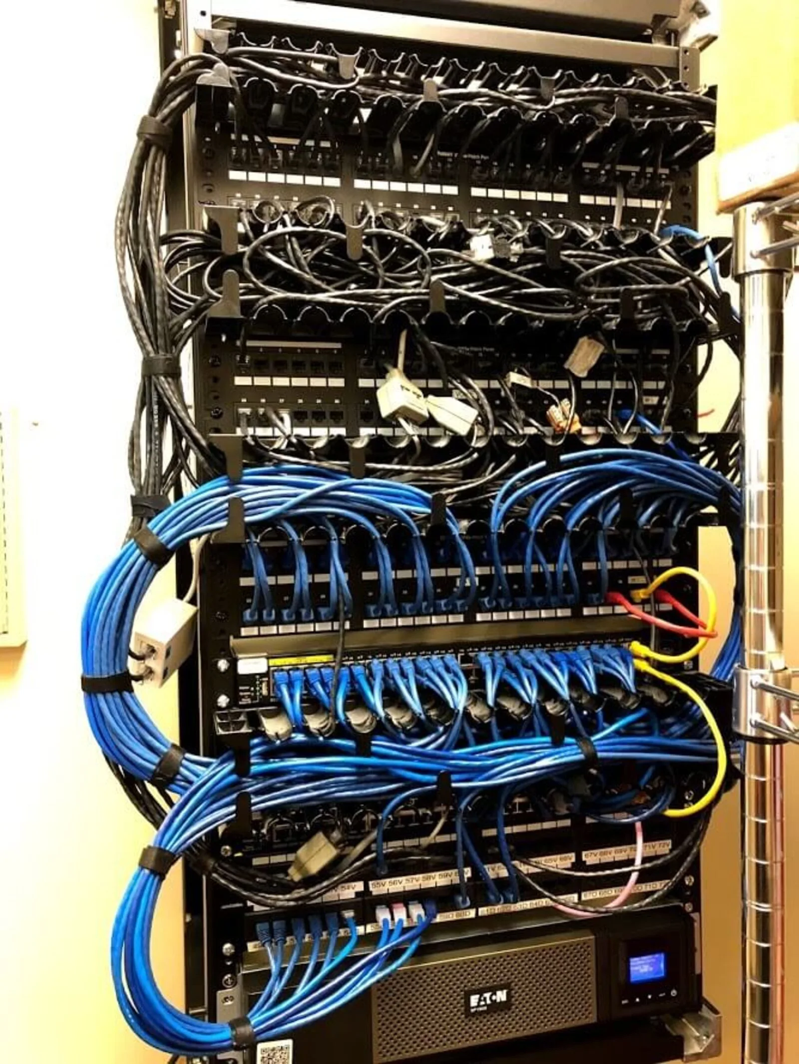 Hanging rack after cleanup — cables organized and secured